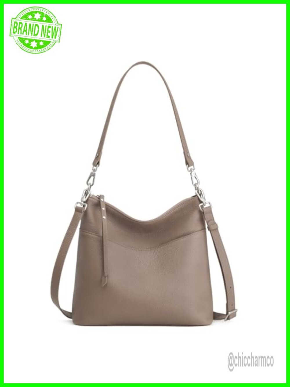 S-ZONE Pebbled Cowhide Leather Tote Crossbody Bag 2 Straps